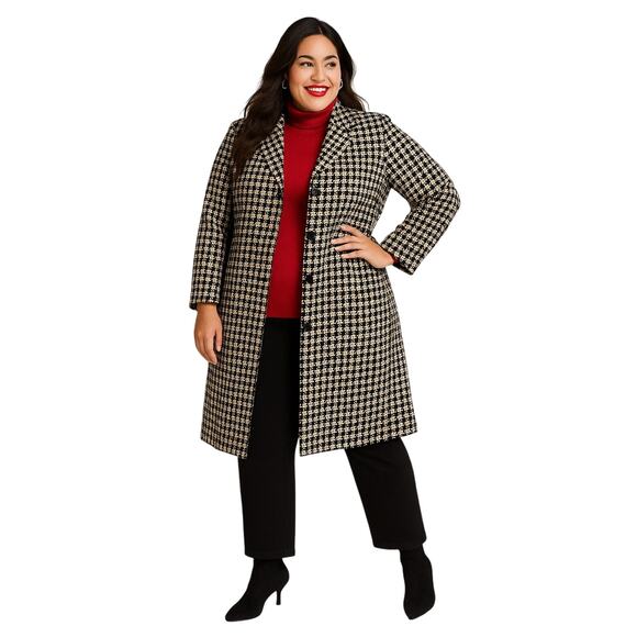 Judith Hart Black Ivory Knee-Length Coat 22W Fully Lined - Picture 1 of 6